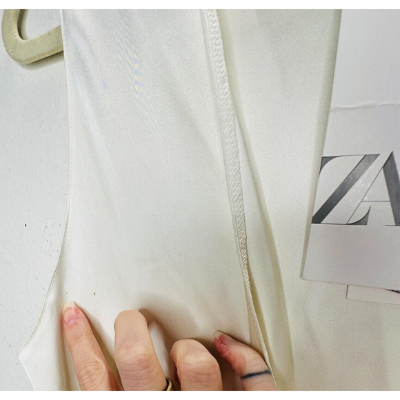 NWT Zara Cream Satin Sleeveless Knotted Front Effect Faux Wrap Blouse Top M - Picture 5 of 13